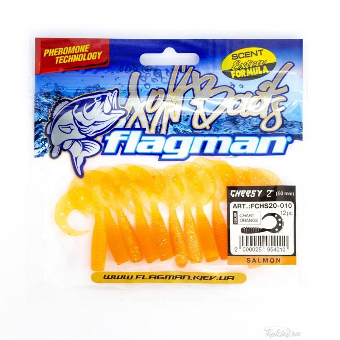 Мягкая приманка Flagman твистер Cheesy 2" chart orange 12pc salmon