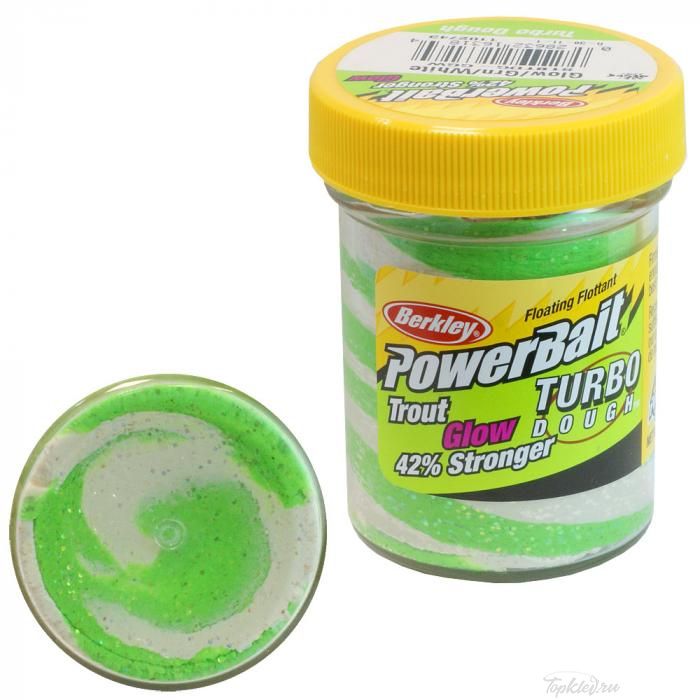 Паста форелевая Berkley PowerBait Select Glitter TURBO Glow Green/White Glow 50gr
