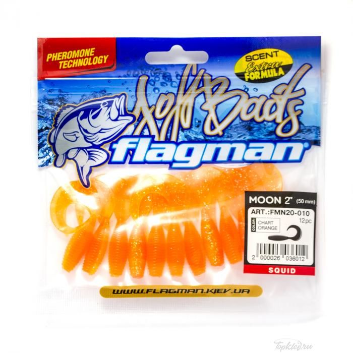 Мягкая приманка Flagman твистер Moon 2" chart orange 12pc squid