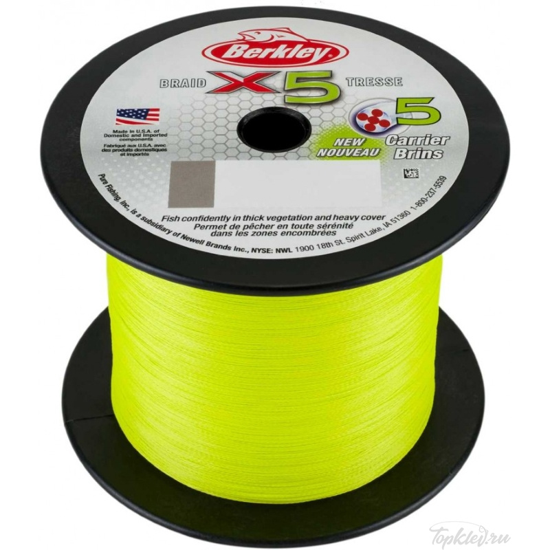 Шнур плетеный Berkley X5 Braid Fluro Green 2000м 0.12мм 12.1кг