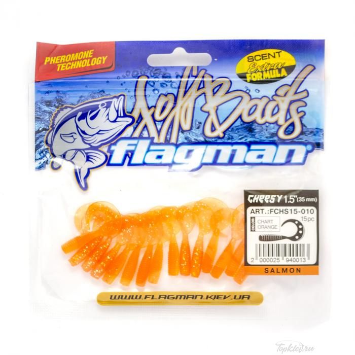 Мягкая приманка Flagman твистер Cheesy 1,5" chart orange 15pc salmon