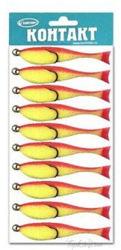 Рыбка поролоновая Контакт 8см на двойнике желто-красн. (10шт)