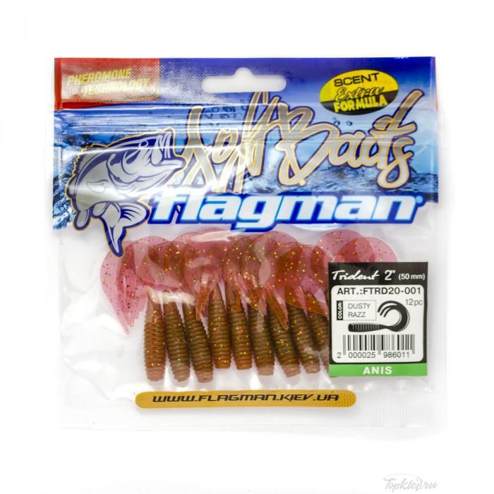 Мягкая приманка Flagman твистер Trident 2" dusty razz 12pc anis