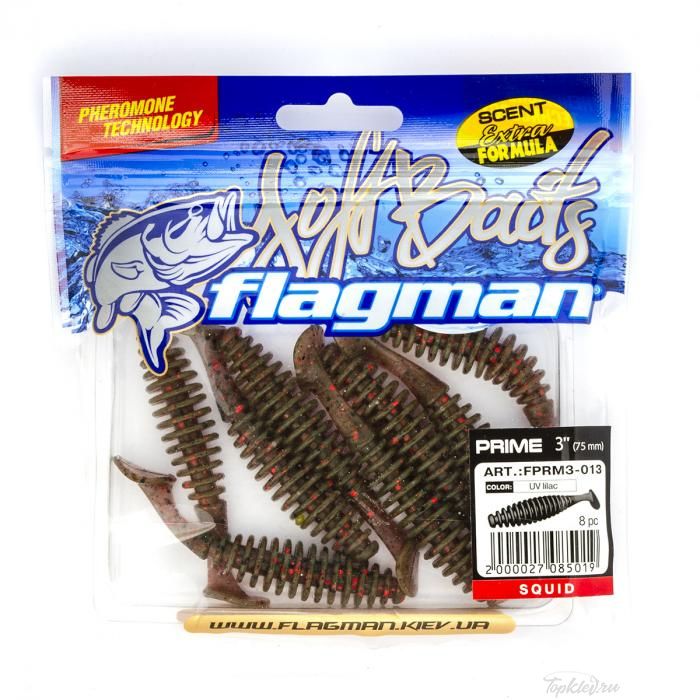 Мягкая приманка Flagman виброхвост Prime 3" UV lilac 8pc squid