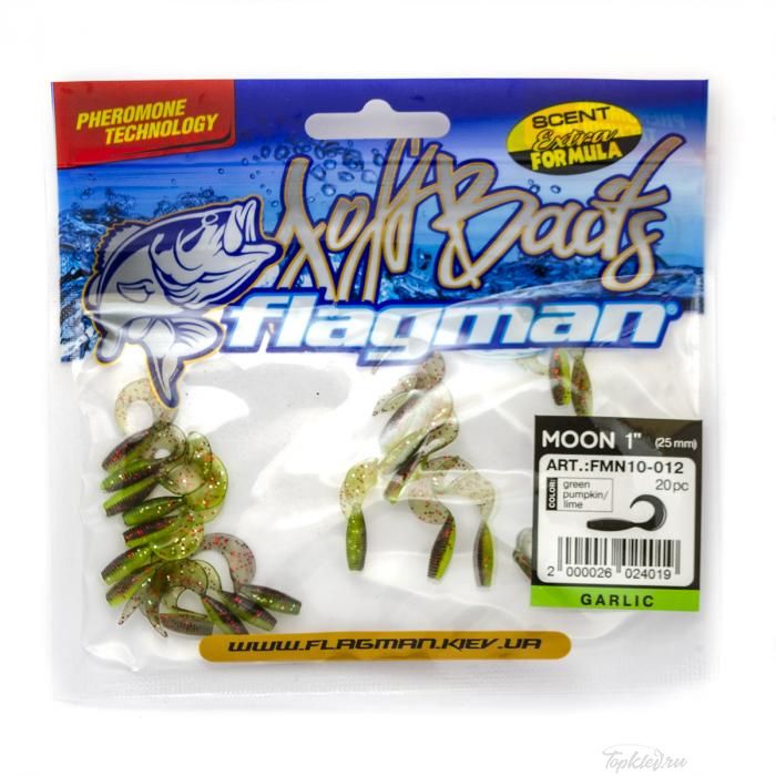 Мягкая приманка Flagman твистер Moon 1" green pumpkin/lime 20pc garlic