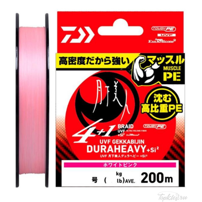 Шнур плетеный Daiwa UVF Gekkabijin Dura Heavy X4+1 +Si2 #0.3 (200м, 2.3кг, 0.09мм) #White Pink