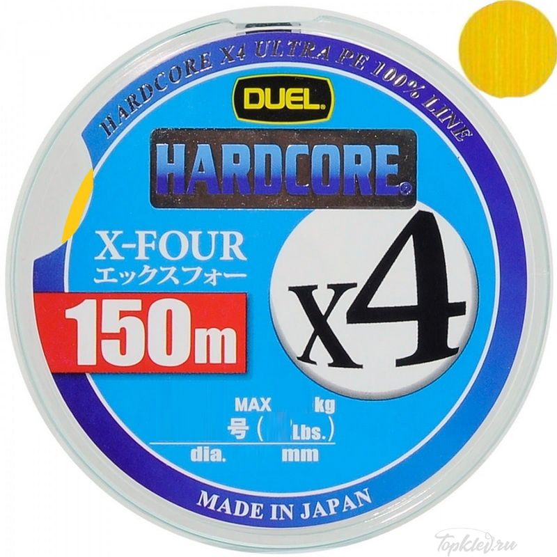 Шнур плетеный Duel PE Hardcore X4 150m Yellow #1.2 (0.191mm) 9.0kg