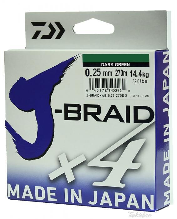 Шнур плетеный Daiwa J-Braid X4 0,25мм 270 (зеленая)