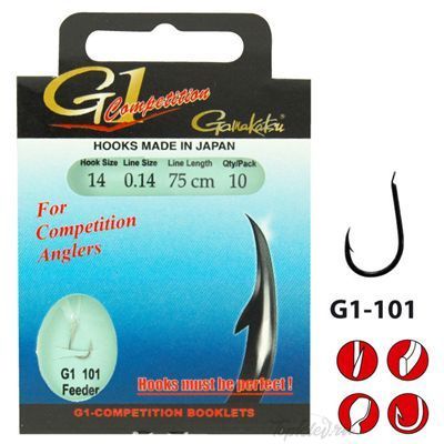 Крючок с поводком Gamakatsu G1-101 Feeder 75см №16 d поводка 0,12 (10шт.)