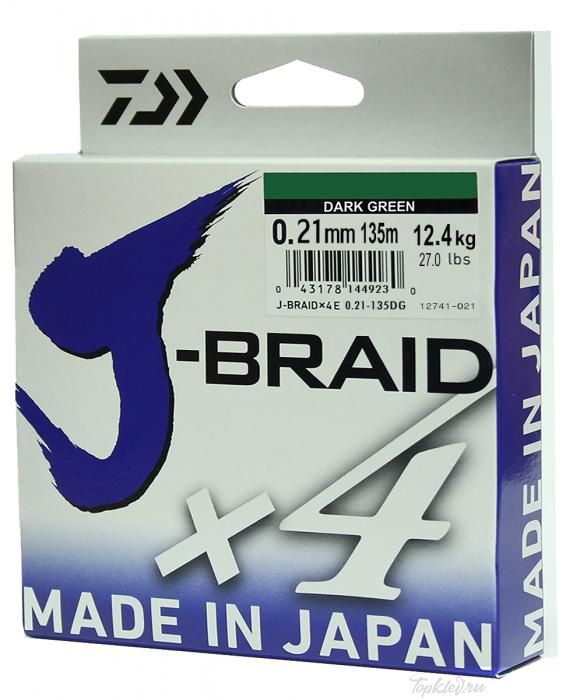 Шнур плетеный Daiwa J-Braid X4 0,21мм 135 (зеленая)