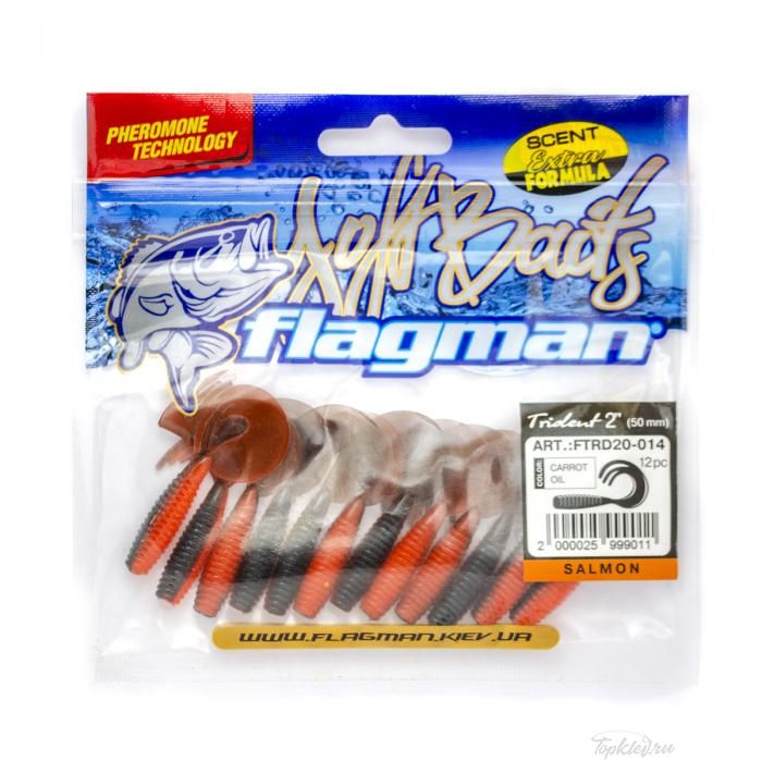 Мягкая приманка Flagman твистер Trident 2" carrot oil 12pc salmon