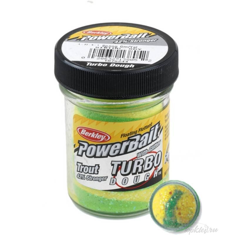 Паста форелевая Berkley PowerBait Select Glitter Turbo Dough Spring Green/Yellow 50gr