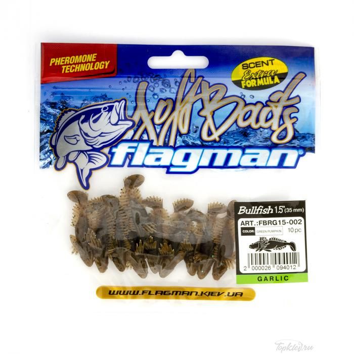 Мягкая приманка Flagman виброхвост Bullfish 1,5" green pumpkin 10pc garlic