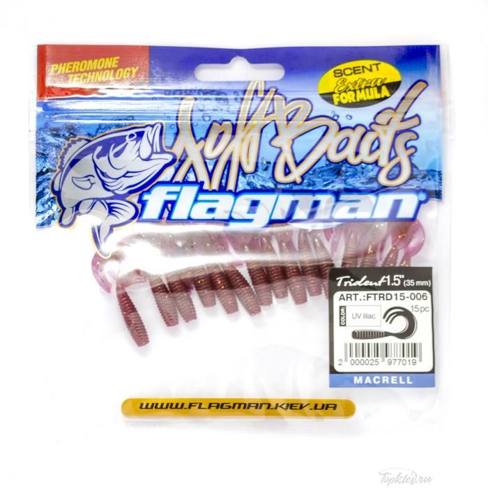 Мягкая приманка Flagman твистер Trident 1,5" UV lilac 15pc macrell