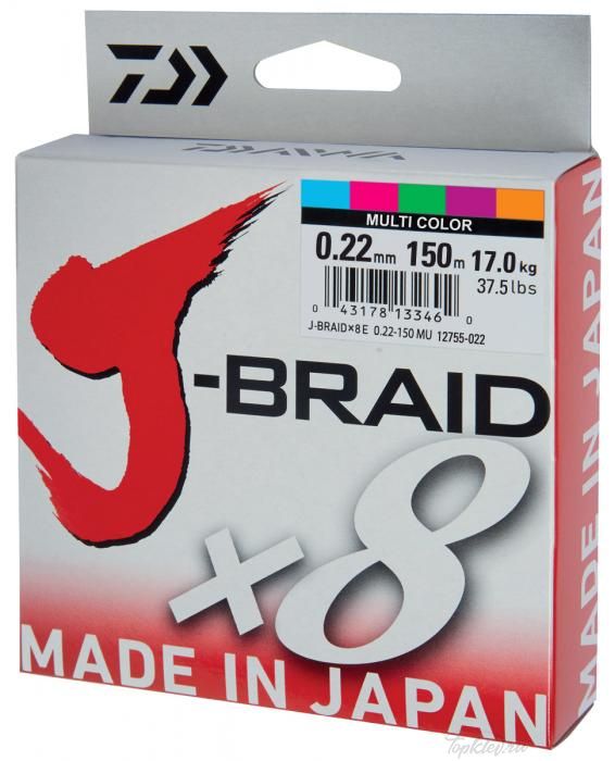 Шнур плетеный Daiwa J-Braid X8 0,22мм 150м (мультиколор)