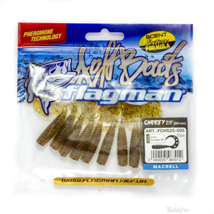 Мягкая приманка Flagman твистер Cheesy 2,5" green pumpkin 10pc macrell