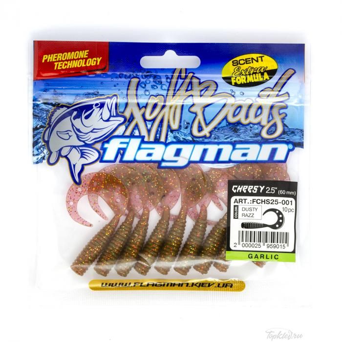 Мягкая приманка Flagman твистер Cheesy 2,5" dusty razz 10pc garlic