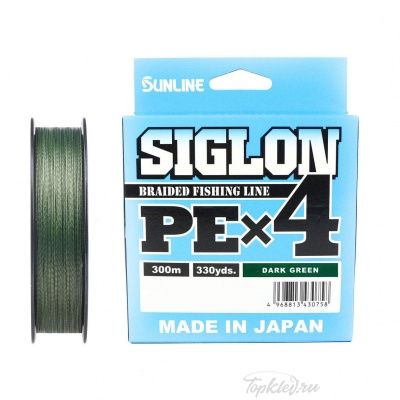 Шнур плетеный Sunline SIGLON PE×4 300M (Dark Green) #1.2/20LB 0,187mm 9,2kg