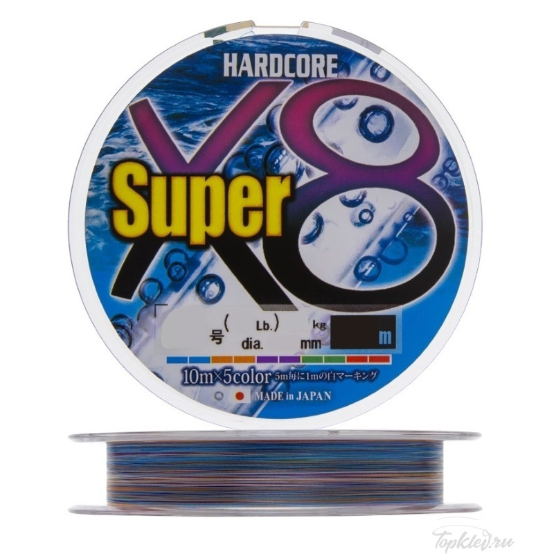 Плетеный шнур Duel PE Hardcore Super X8 #2 (300м, 0.24мм, 16кг) #5Color