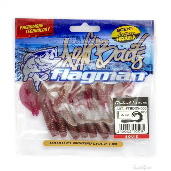 Мягкая приманка Flagman твистер Trident 2,5" UV lilac 10pc squid