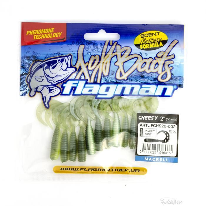 Мягкая приманка Flagman твистер Cheesy 2" pearly mint 12pc macrell