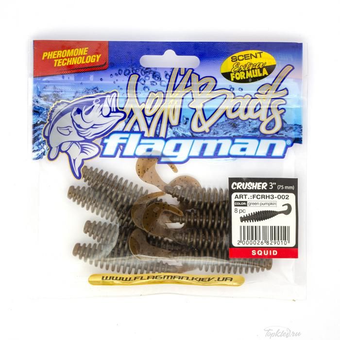 Мягкая приманка Flagman Crusher 3" green pumpkin 8pc squid