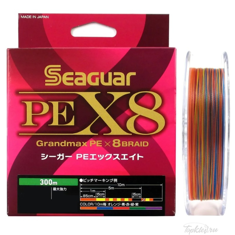 Шнур плетеный Kureha PE 8 Seaguar X8 Grandmax PE (300 м, 0.37 мм, 35.4 кг) #5Color