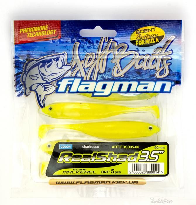 Мягкая приманка Flagman виброхвост Realshad 3,5" chartreuse 5pc macrell