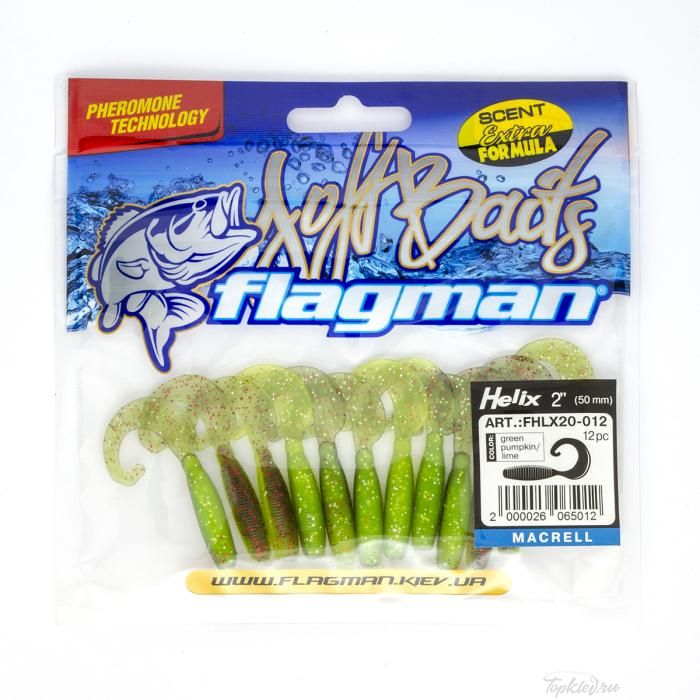 Мягкая приманка Flagman твистер Helix 2" green pumpkin/lime 12pc macrell
