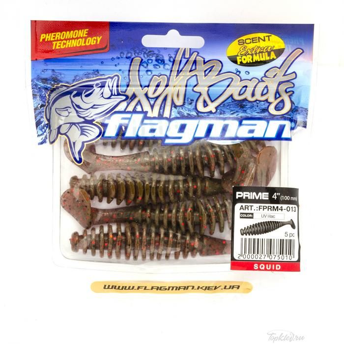 Мягкая приманка Flagman виброхвост Prime 4" UV lilac 5pc squid