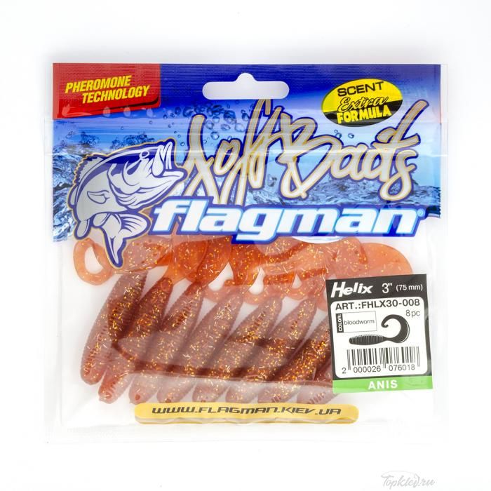 Мягкая приманка Flagman твистер Helix 3" bloodworm 8pc anis