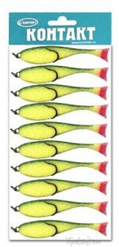 Рыбка поролоновая Контакт 7см на двойнике желто-зелен. (10шт)