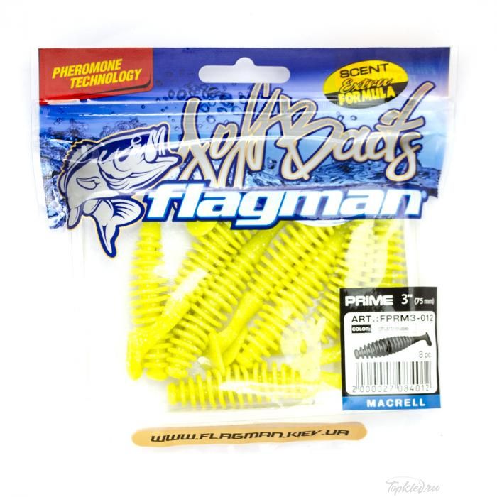 Мягкая приманка Flagman виброхвост Prime 3" chartreuse 8pc macrell