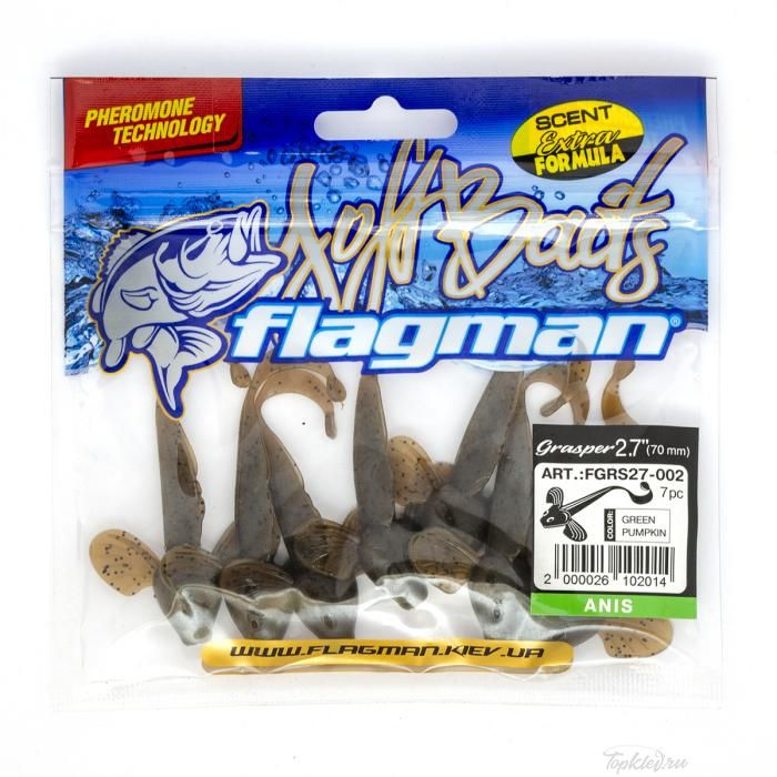 Мягкая приманка Flagman виброхвост Grasper 2,7" green pumpkin 7pc anis