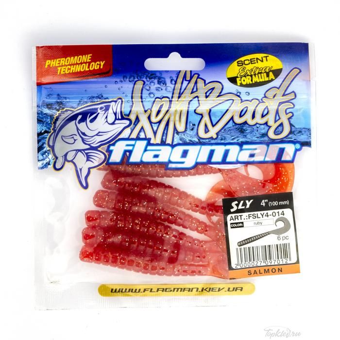 Мягкая приманка Flagman виброхвост Sly 4" ruby 6pc salmon