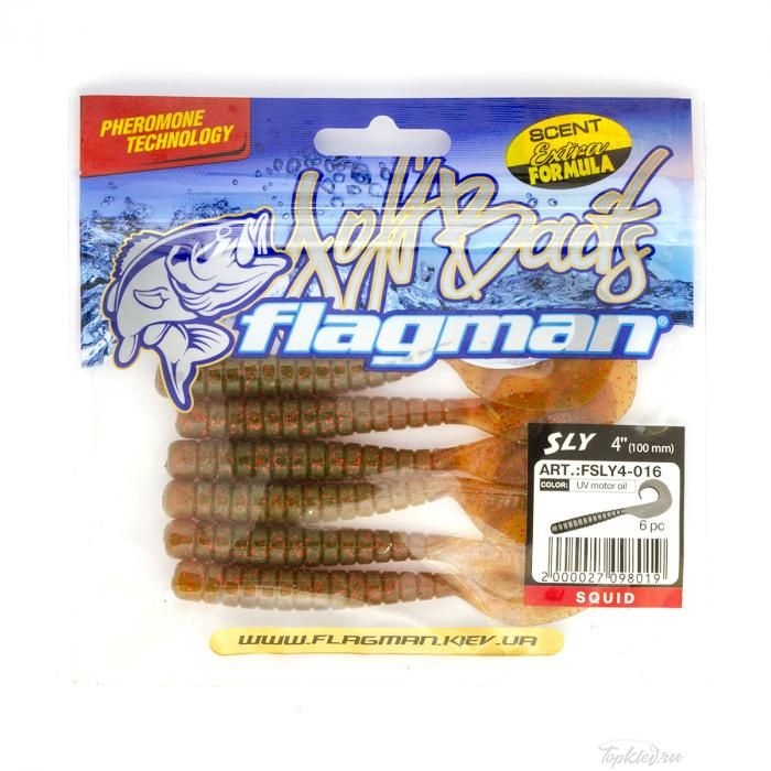 Мягкая приманка Flagman виброхвост Sly 4" UV motor oil 6pc squid