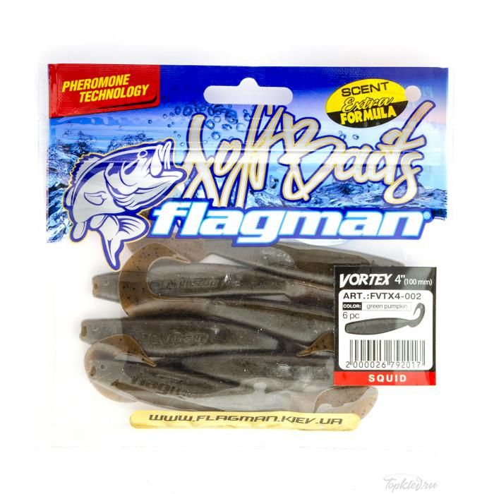 Мягкая приманка Flagman Vortex 4" green pumpkin 6pc squid