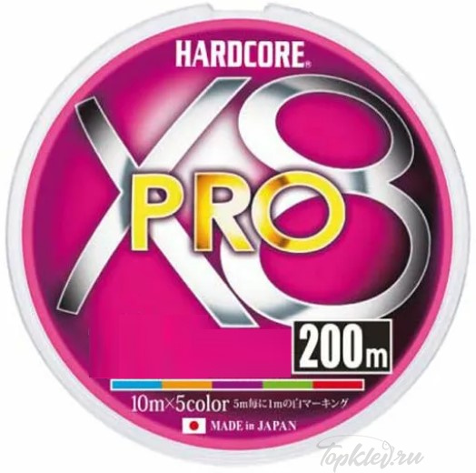 Шнур плетеный Duel PE HARDCORE X8 PRO 200m #2.0 5COLOR 16.0Kg (0.24mm)