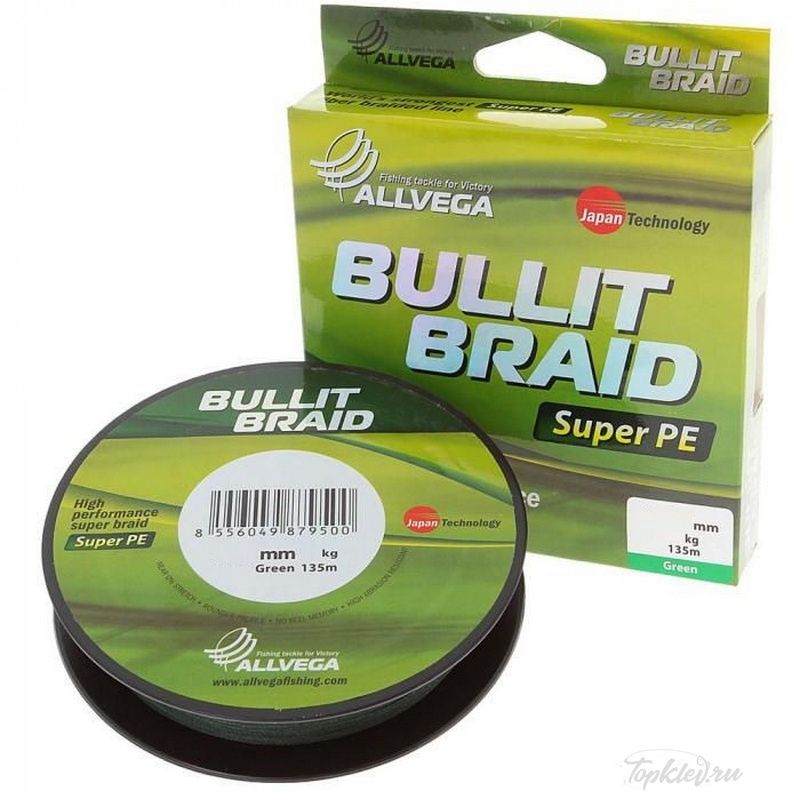 Шнур плетеный Allvega BULLIT BRAID 135M Dark Green 0,26mm (18,6кг)