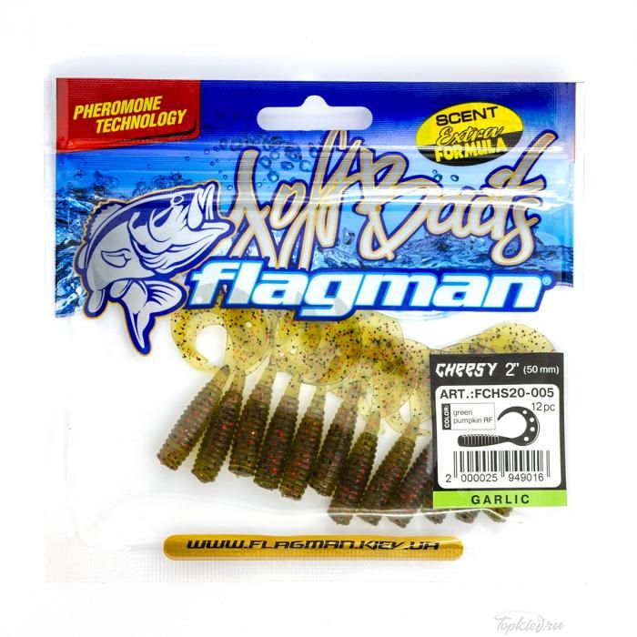 Мягкая приманка Flagman твистер Cheesy 2" green pumpkin 12pc garlic