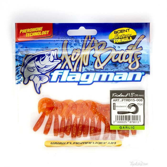 Мягкая приманка Flagman твистер Trident 1,5" bloodworm 15pc garlic