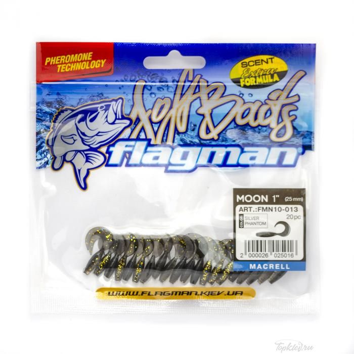 Мягкая приманка Flagman твистер Moon 1" silver phantom 20pc macrell