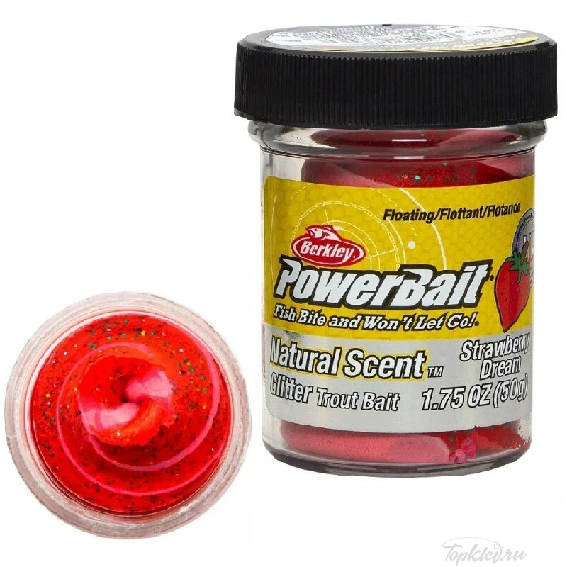 Паста форелевая Berkley PowerBait NATURAL SCENT Glitter TROUT BAIT 50gr FRUITS - STRAWBERRY DREAM