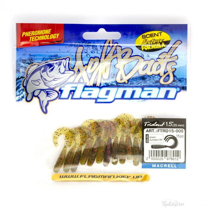 Мягкая приманка Flagman твистер Trident 1,5" green pumpkin 15pc macrell