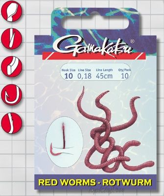 Крючок с поводком Gamakatsu BKS-5260R Red Worm 45см №6 d поводка 0,22 (10шт.)