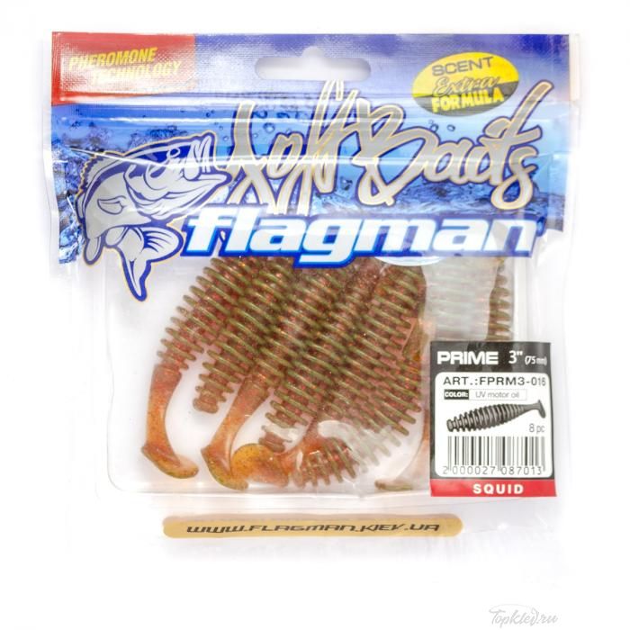 Мягкая приманка Flagman виброхвост Prime 3" UV motor oil 8pc squid