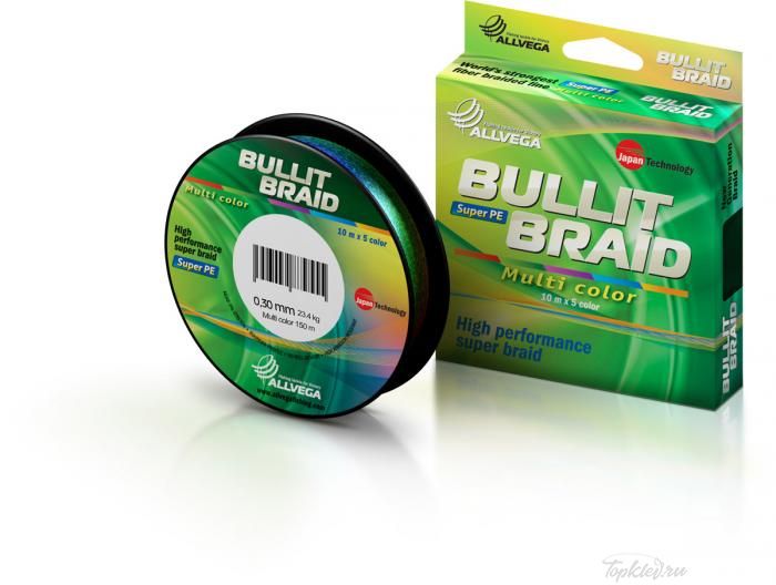 Шнур плетеный Allvega BULLIT BRAID 150м мультиколор 0,30мм (23,4кг)