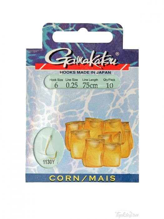 Крючок с поводком Gamakatsu BKS-1130Y Corn 75см №6 d поводка 0,25 (10шт.)