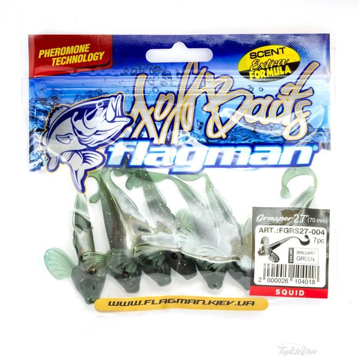 Мягкая приманка Flagman виброхвост Grasper 2,7" brilliant green 7pc squid