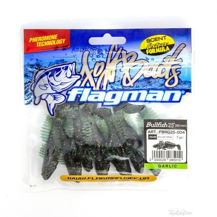 Мягкая приманка Flagman виброхвост Bullfish 2,5" brilliant green 7pc garlic